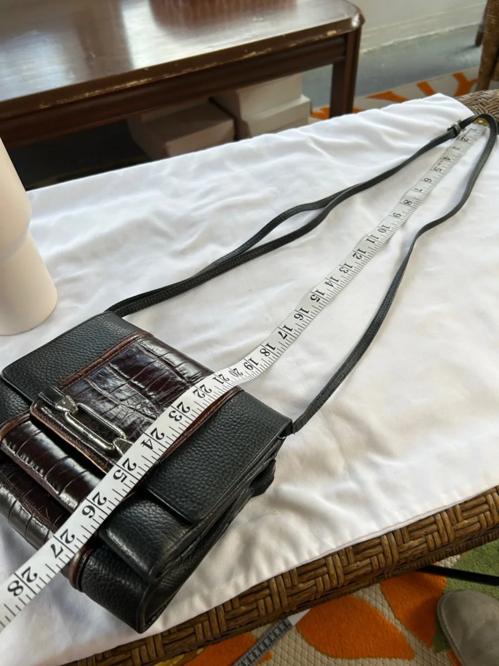 Vintage Brighton Black & Croc Embossed Leather Crossbody – Retired Style